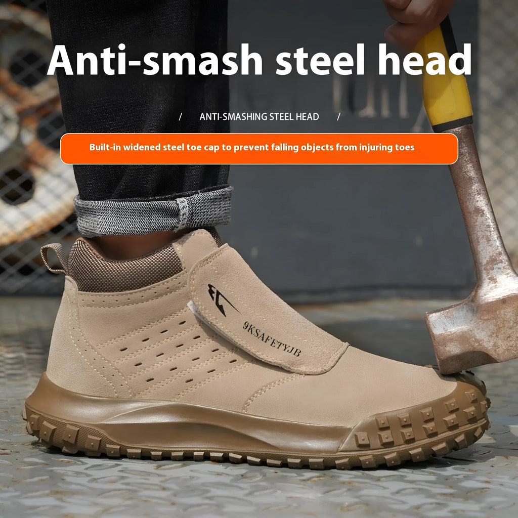 Lightweight welder safety shoe with steel toe cap in sand colour, shown with lace-up front.