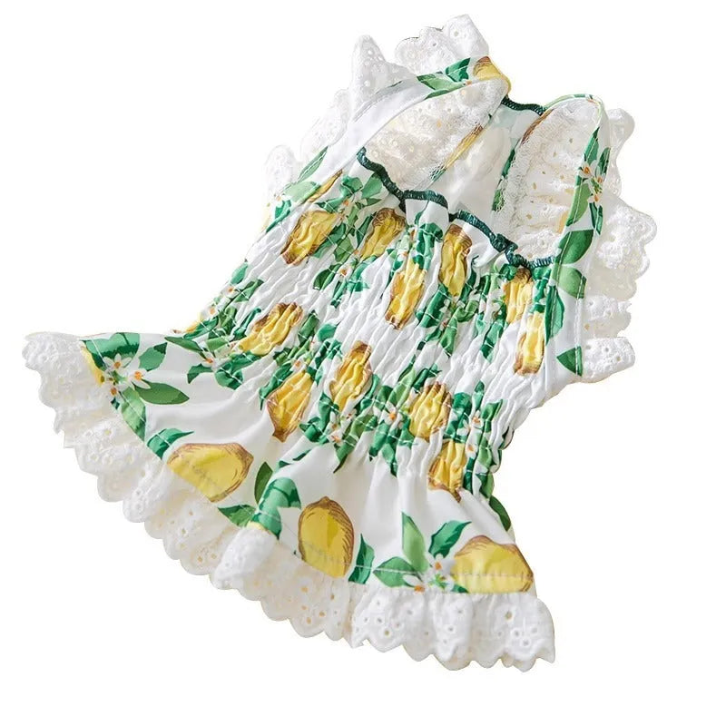 Rock yellow lemon dog dress with thin breathable straps and skirted princess style