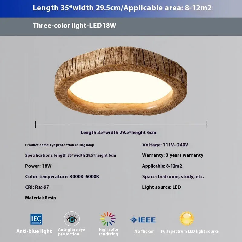 Wood grain finish Chinese style round ceiling lamp in three diameter sizes