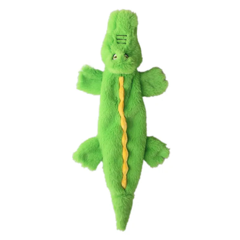 Dark green plush crocodile dog toy with squeaker for aggressive chewers measuring 20cm long