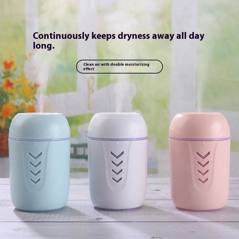 Round white portable air purifier with aromatherapy function for car, home, and office use.