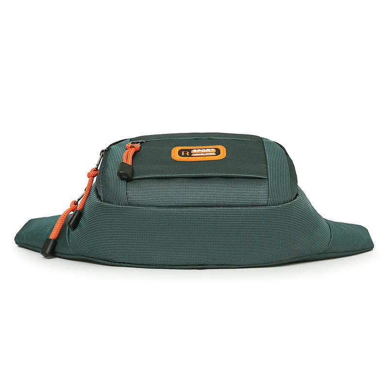 Large black waterproof slanted chest bag worn across the chest.