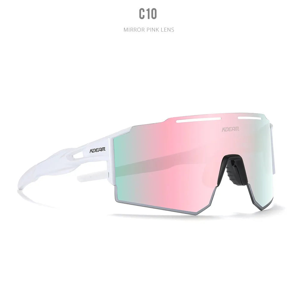 Polarised cycling sunglasses with frameless ultralight TR90 frames in a sporty style.