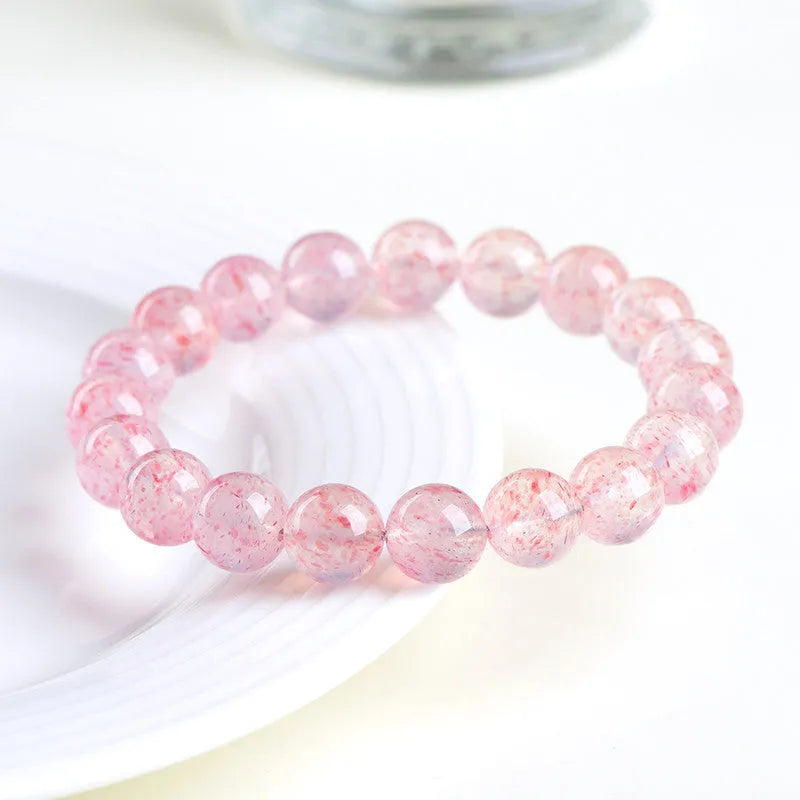 Strawberry quartz crystal ball bracelet with white water colour and 10-10.8mm geometric beads
