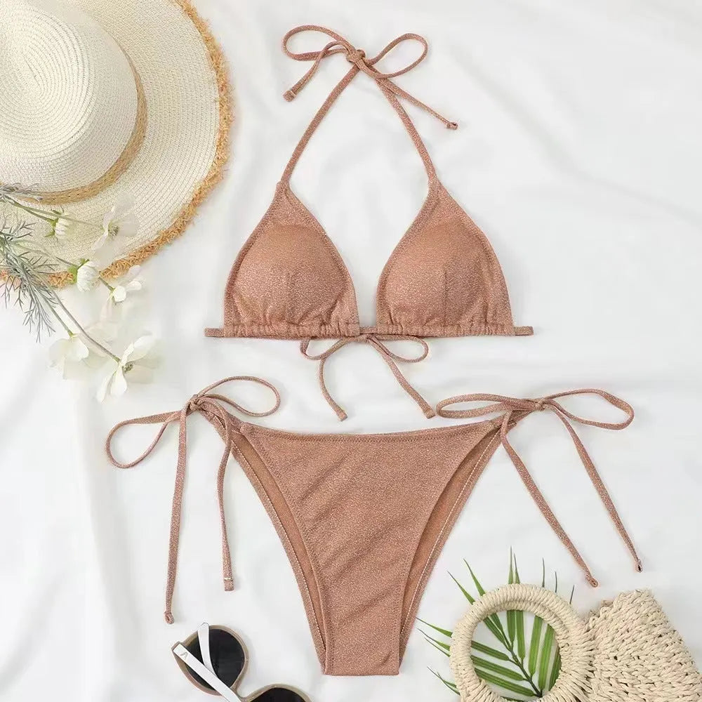 Women's fashion bikini split bandage swimsuit in polyester fabric