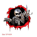 Reflective car sticker with metal skull and colourful broken shell pattern measuring 15cm by 14cm