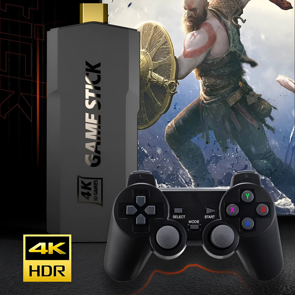 HD home TV game console with HDMI cable and charging accessories on dark surface