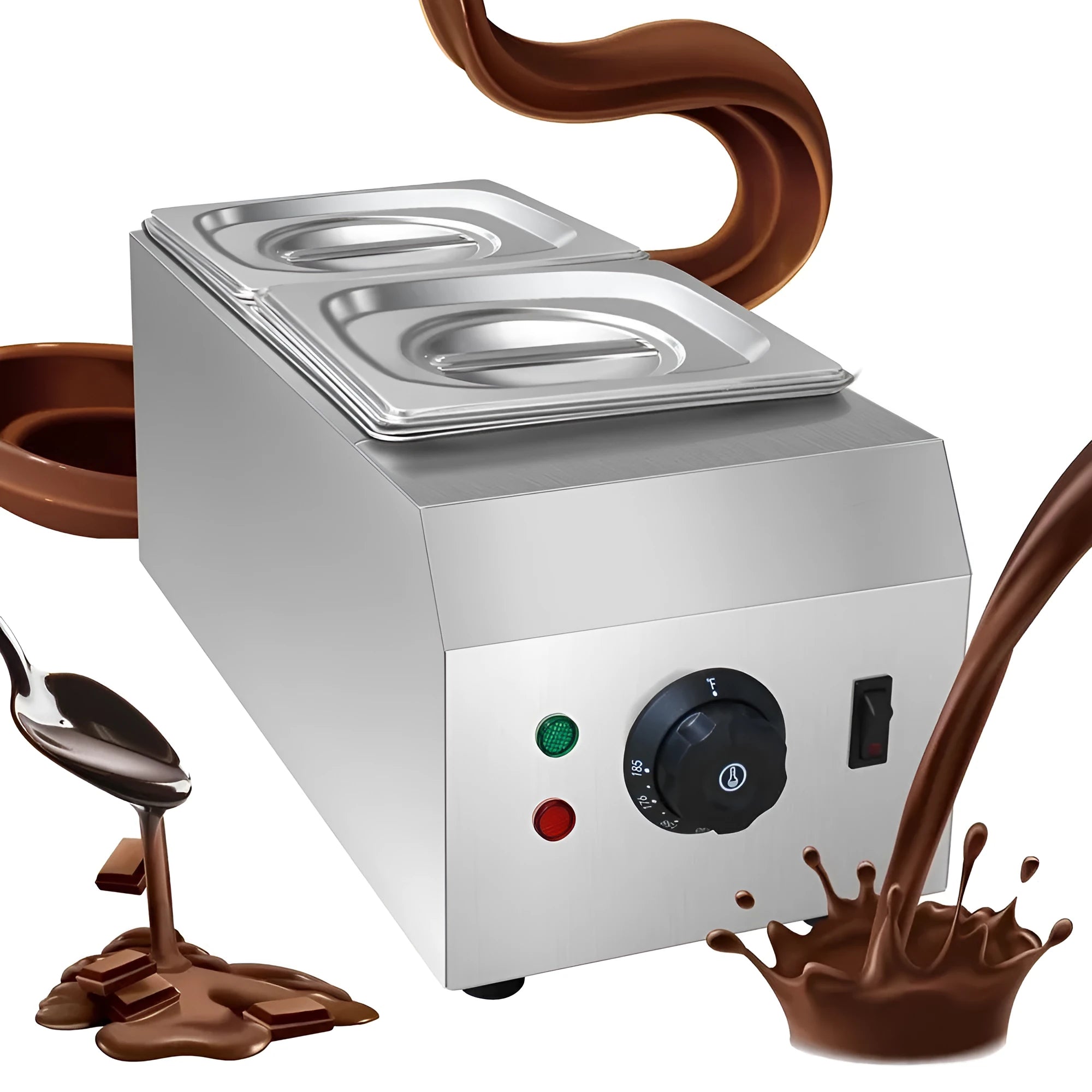 Commercial chocolate melting machine with temperature control display and double pot design