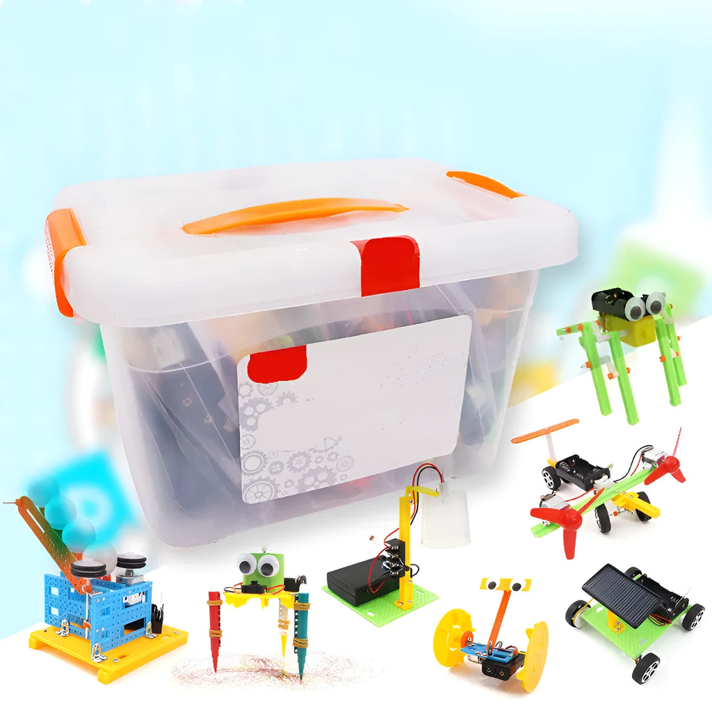 DIY puzzle assembling building blocks set for children with plastic pieces in educational packaging