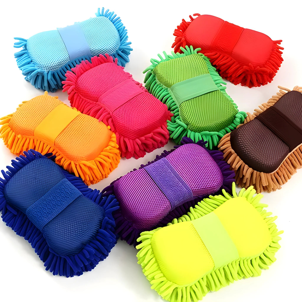 Silver green chenille microfiber car wash sponge measuring 14 by 25 centimetres