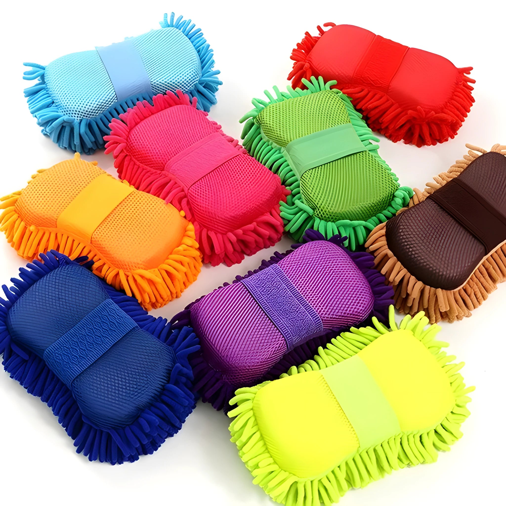 Silver green chenille microfiber car wash sponge measuring 14 by 25 centimetres