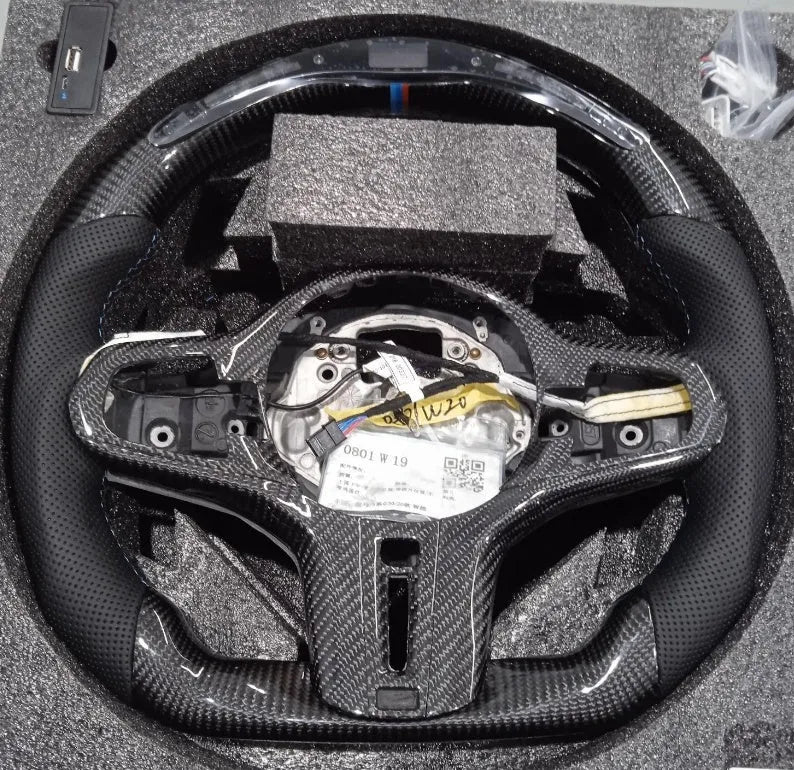 Black carbon fibre BMW steering wheel with LED lighting for X3 X5 models