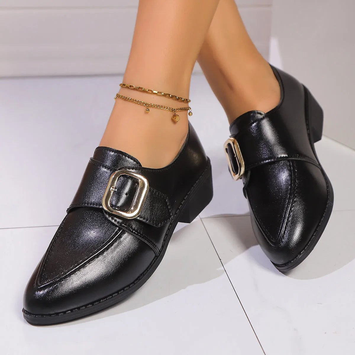 Women's simple leather-look shoes with a decorative bow on the front, showing choice of big bow or small bowknot designs.