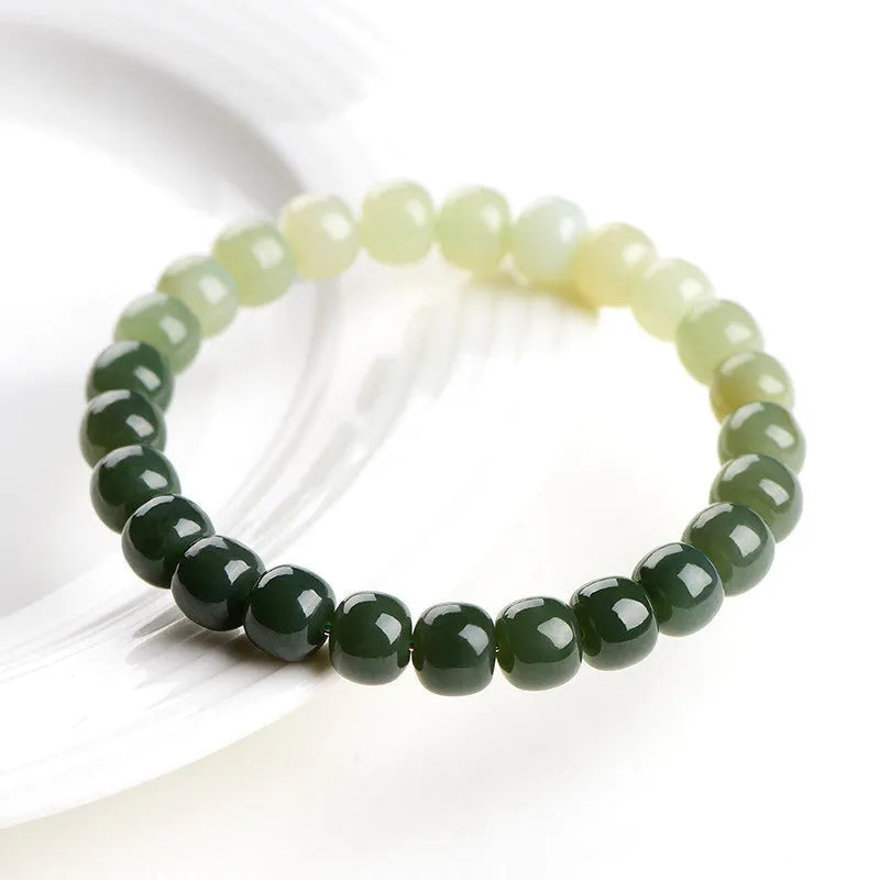Natural Hetian jade bracelet with gradient clear water colour beads and sliding knot closure