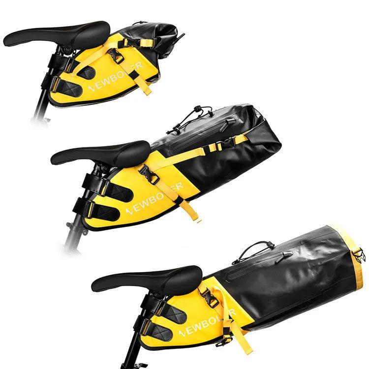 Waterproof PVC bicycle tail bag with 13 litre capacity for cycling equipment storage