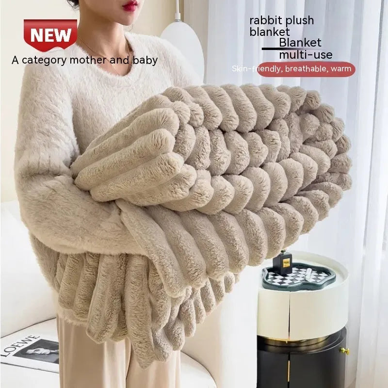 Double-sided thickening bubble velvet faux rabbit fur blanket in various colour options