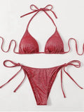 Women's fashion bikini split bandage swimsuit in polyester fabric