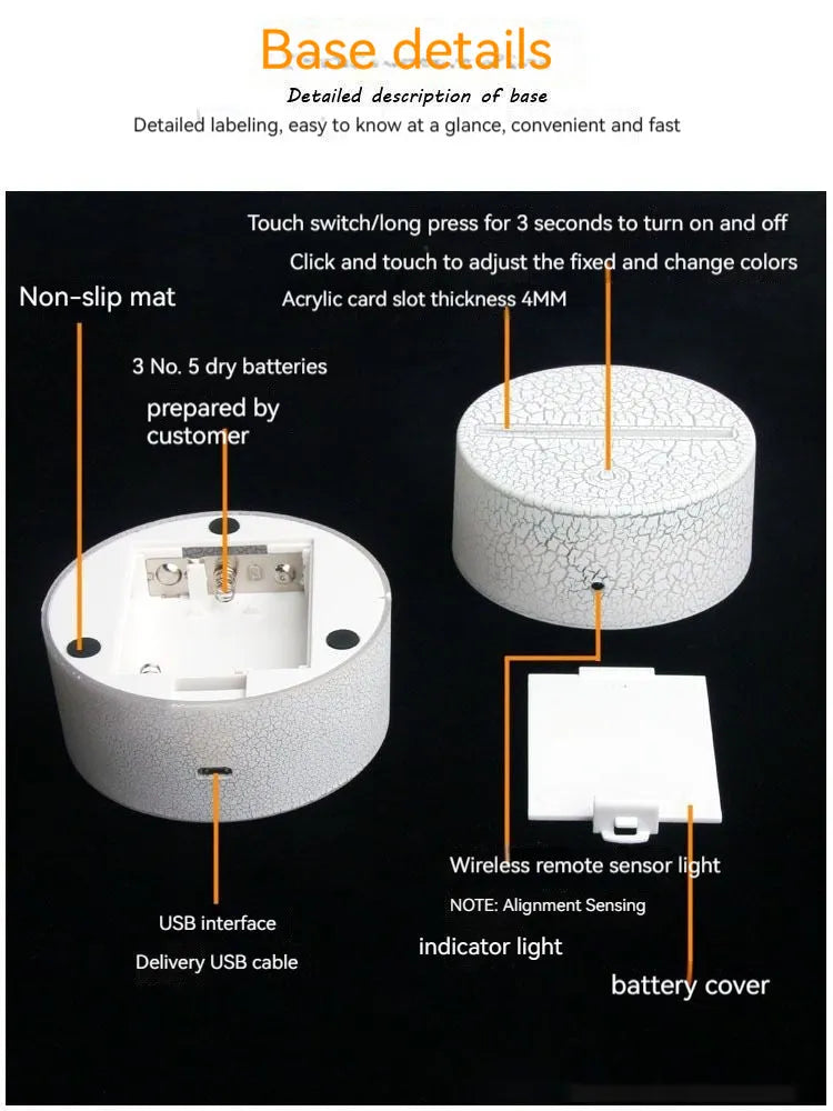 Heart-shaped acrylic table lamp with touch switch and 160mm diameter