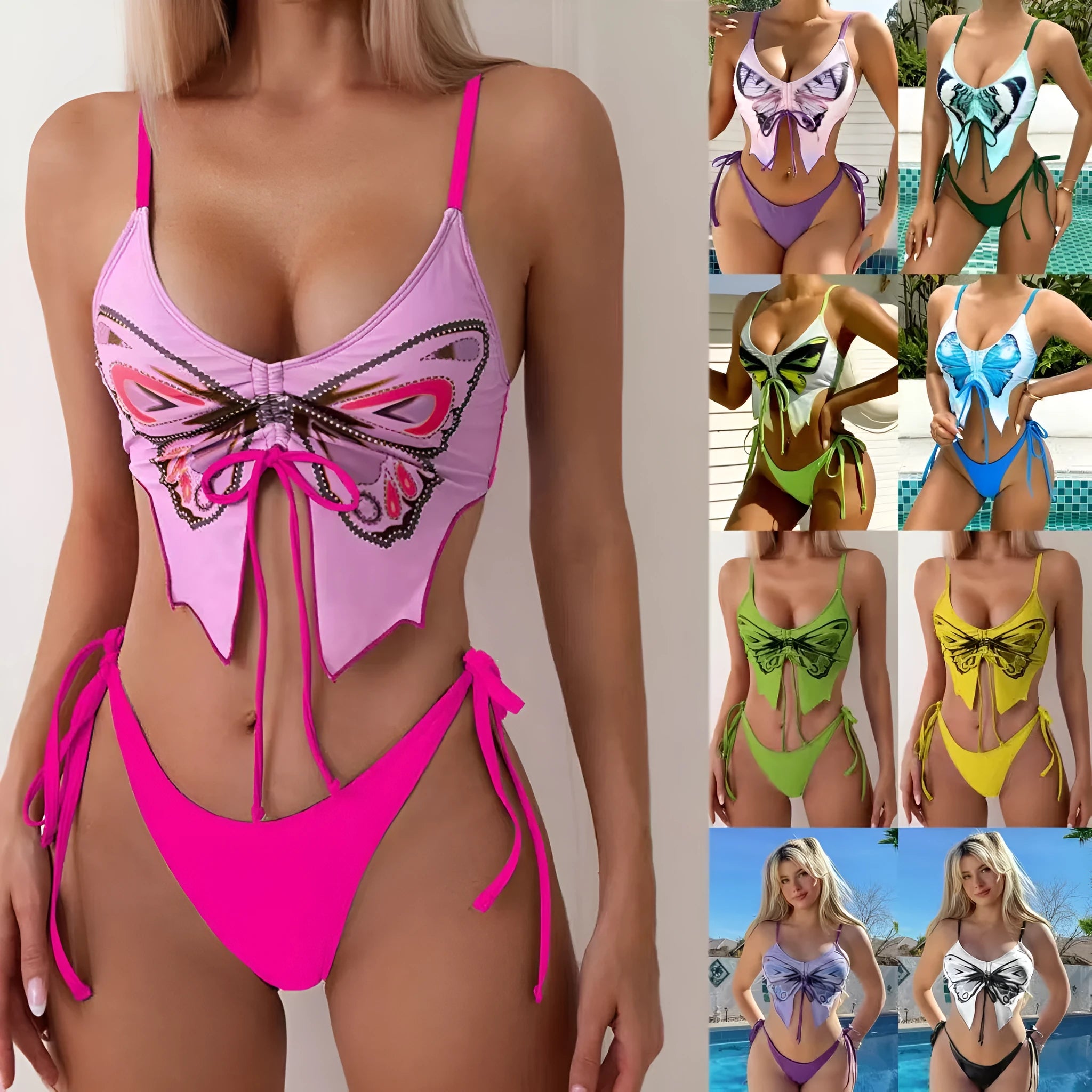Women's sleeveless split bikini suit in polyester, shown in a colour option like glittering powder or dark green.