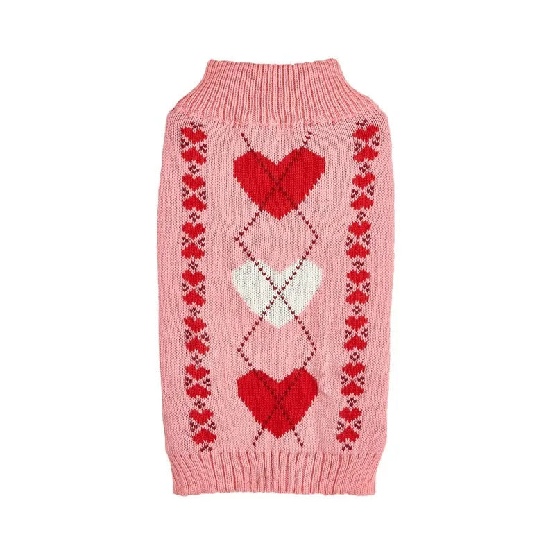 Red love heart and pink bow design dog jumper for small breed indoor wear
