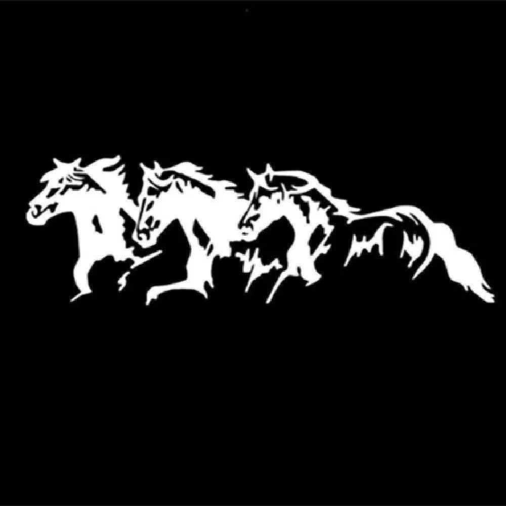 Three Horses Auto Decal vinyl car sticker showing steed design measuring 25cm by 8cm