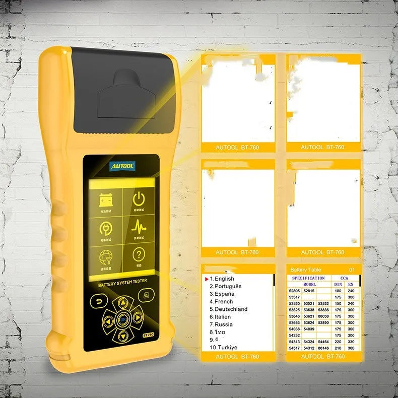 Autool BT760 vehicle battery diagnostic tester with colour screen and thermal printer for 12V/24V systems