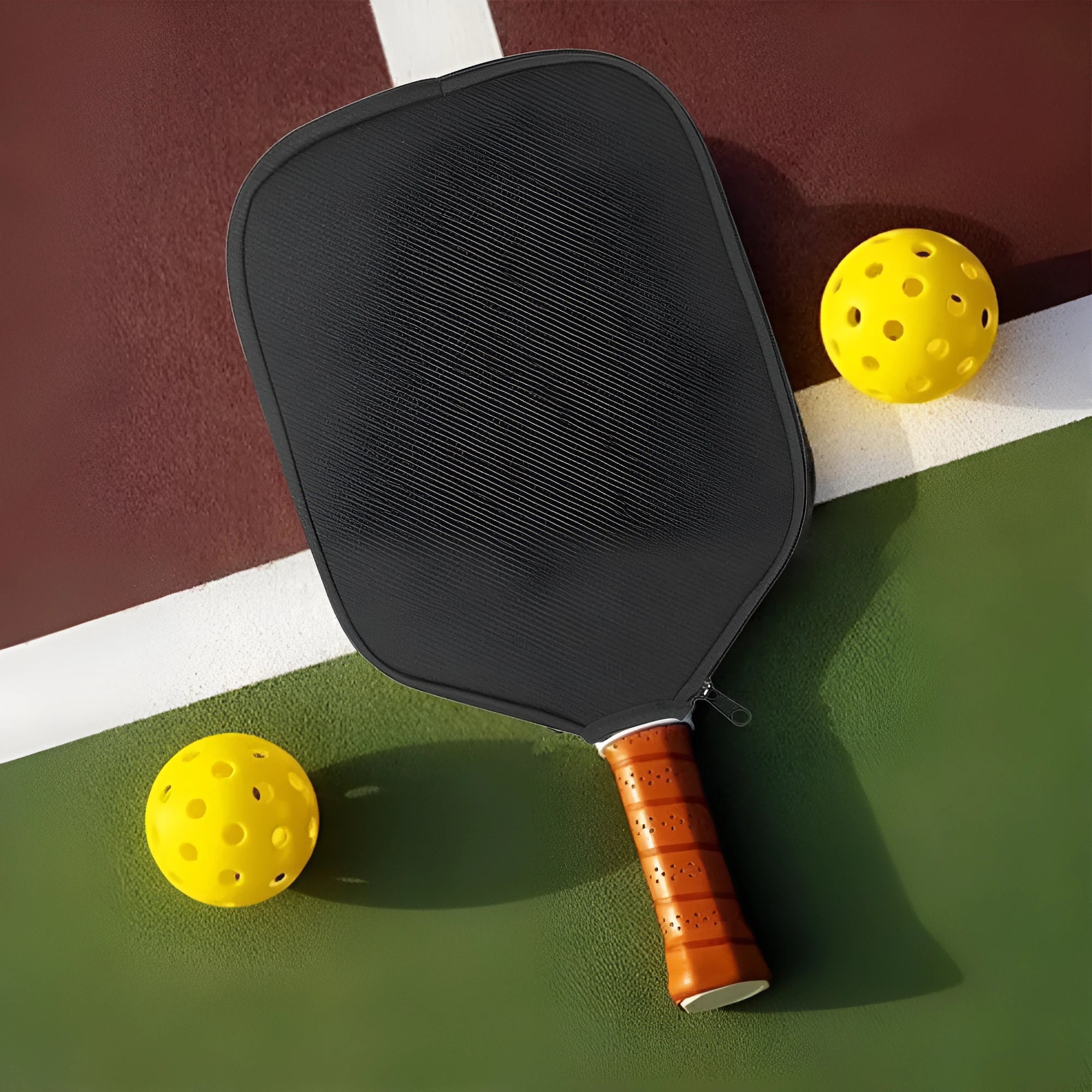 Black neoprene protective sleeve for a table tennis racket.