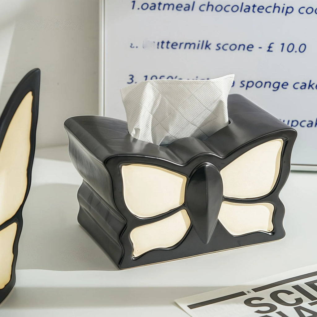 Ceramic butterfly vase with matching waterproof tissue box for living room décor