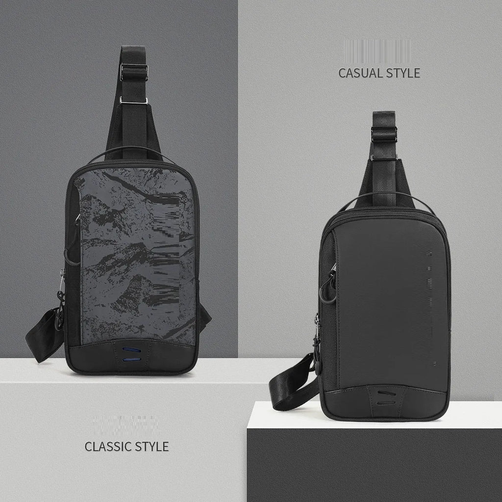 Casual black TPU chest bag with camouflage pattern and shoulder strap