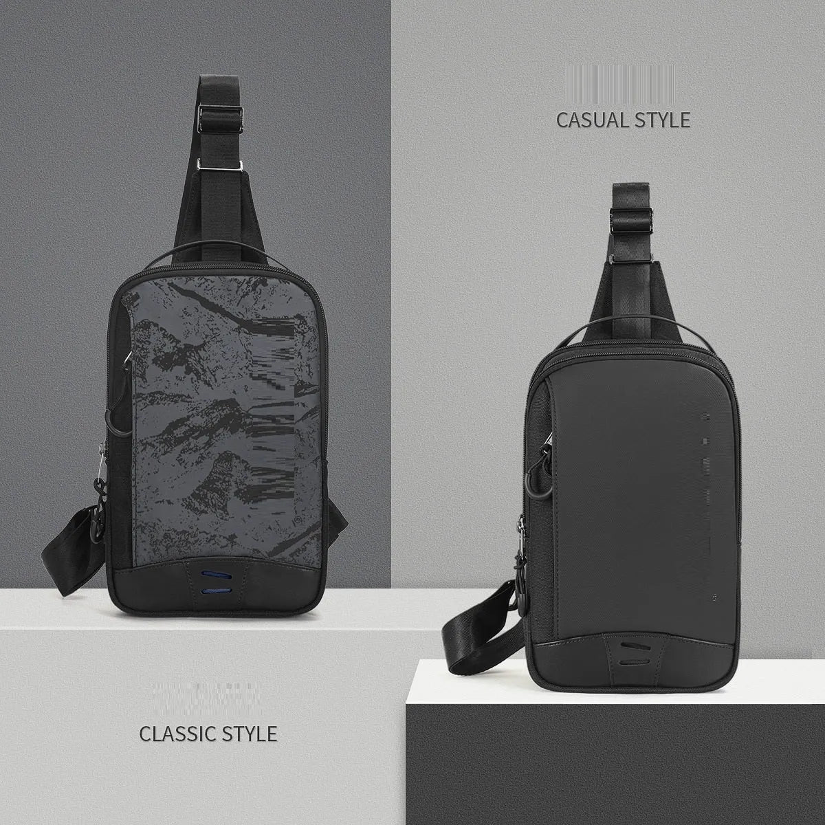 Casual black TPU chest bag with camouflage pattern and shoulder strap