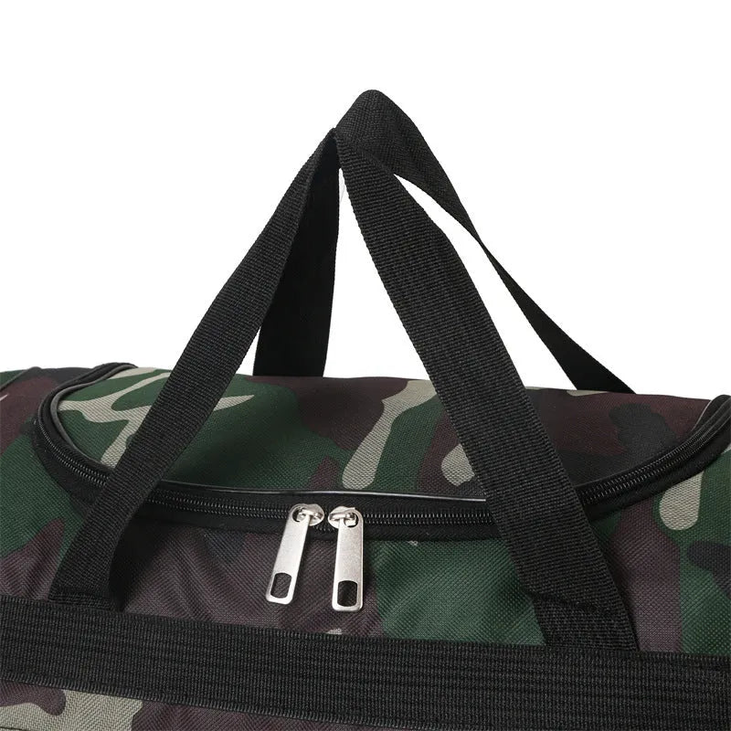 Camouflage pattern luggage bag with waterproof fabric and striped polyester lining