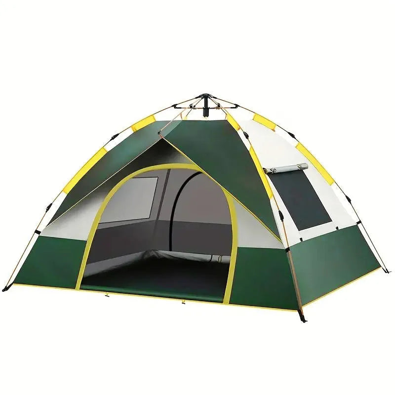 Dark green silver glue automatic camping tent for 3-4 people with fibre glass poles and storage bag