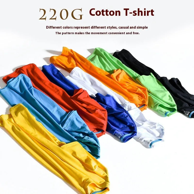 Men's solid colour cotton round neck T-shirt on hanger showing short sleeve casual design