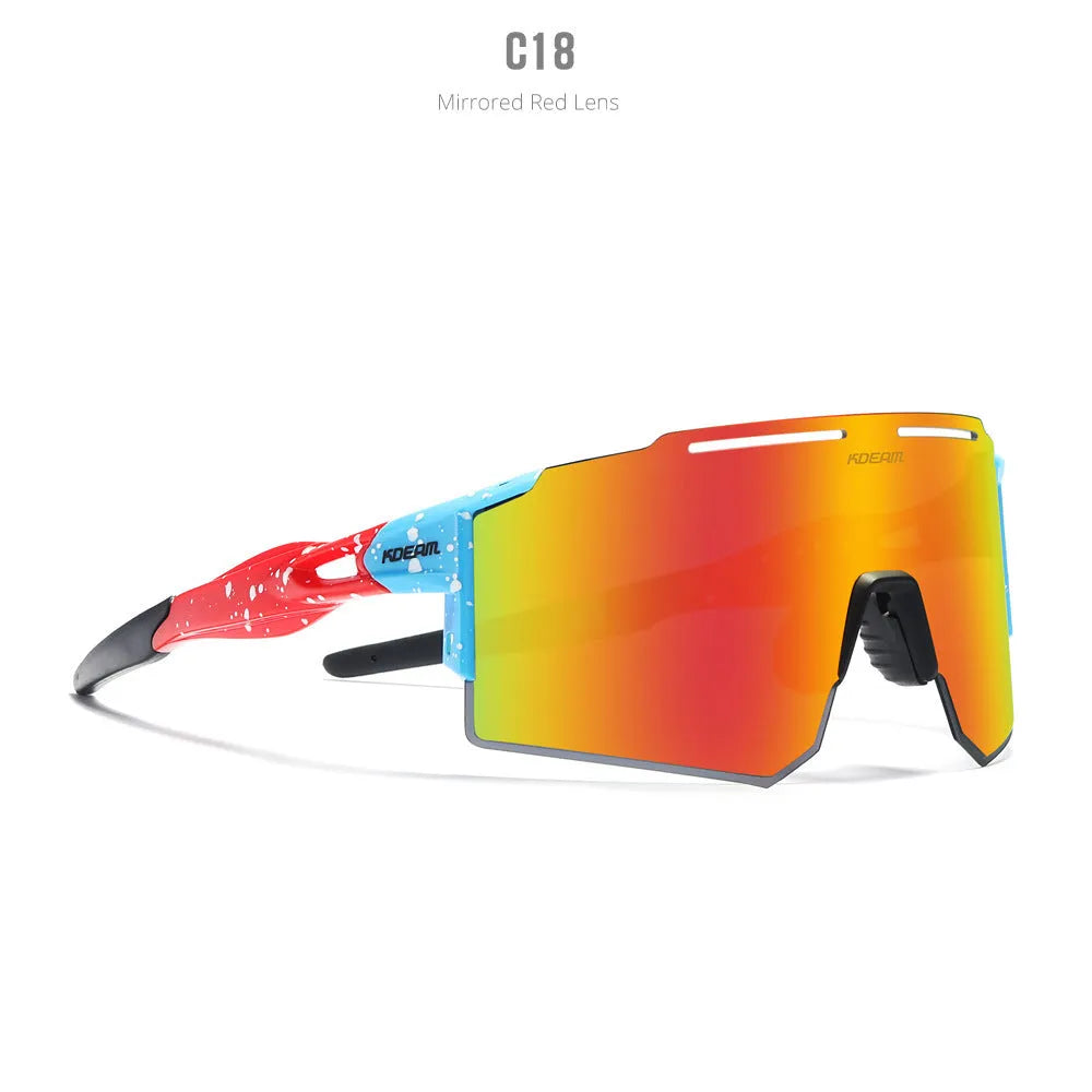 Polarised cycling sunglasses with frameless ultralight TR90 frames in a sporty style.