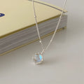 Women's 925 silver necklace with round stone pendant on curb chain, adjustable 41-50cm.