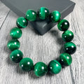 Natural green Tiger's Eye stone bracelet with geometric polished beads