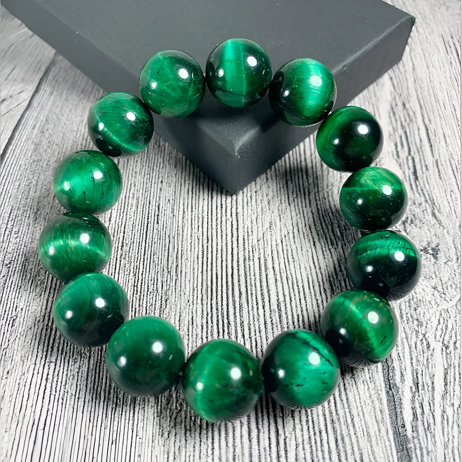 Natural green Tiger's Eye stone bracelet with geometric polished beads