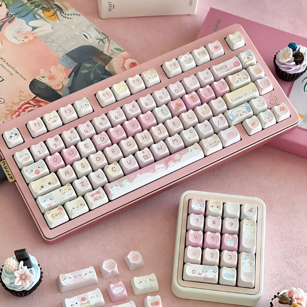 141 mechanical keyboard key cap set with Meow Meow Team design featuring five-sided sublimation printing
