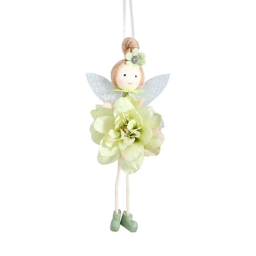 Cute cloth elf flower angel pendant for Easter decoration in dark pink, pink, green, and yellow colours.