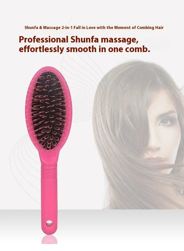 Black and pink ABS plastic hair extension comb with ring teeth and airbag cushion, 22cm long