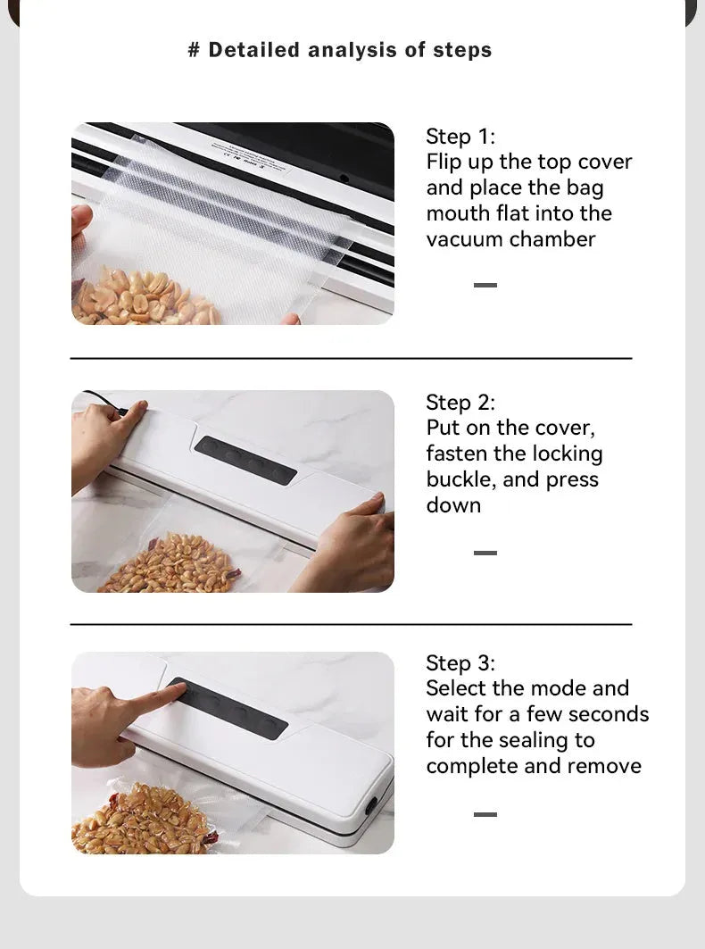 Compact black automatic vacuum sealer machine for household food preservation and document protection