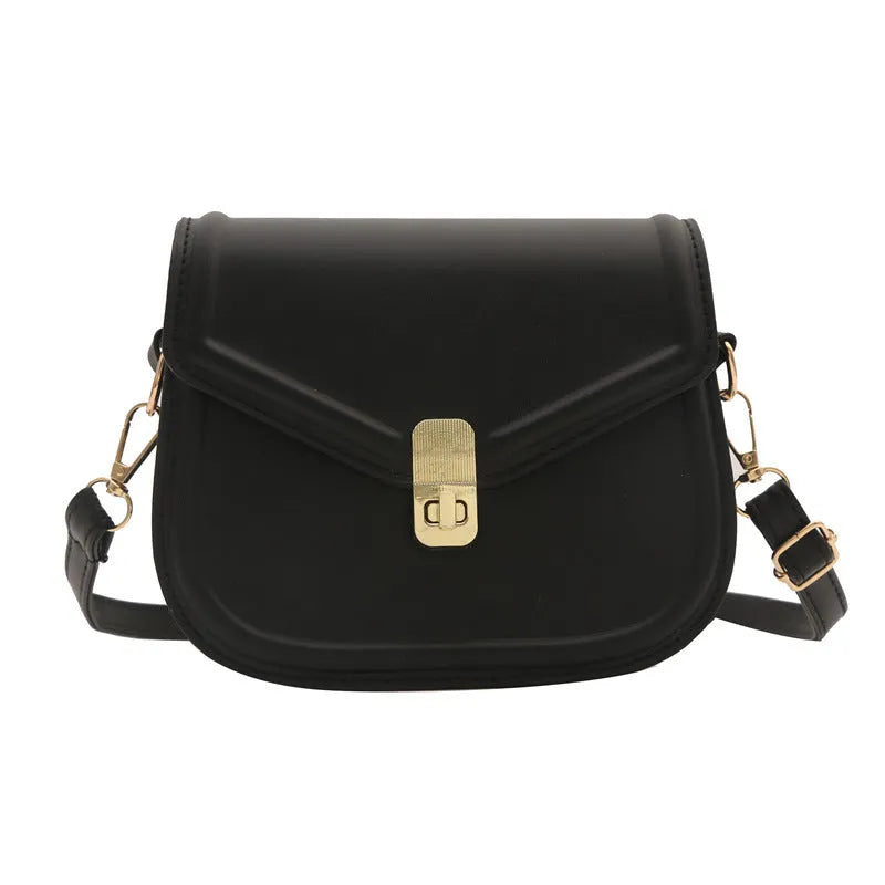 Soft PU clamshell messenger bag in horizontal square design shown in black colour