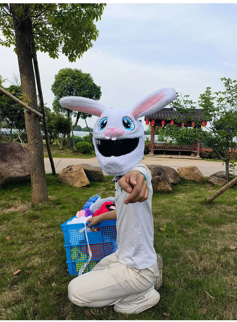 White rabbit head decorative cover with plush lining for electric motorcycle helmets