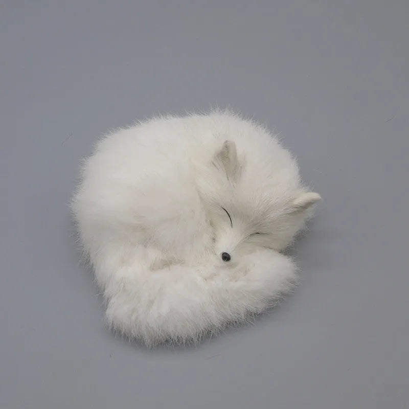 Artificial white fox fur handicraft model 15cm tall for home or car decoration