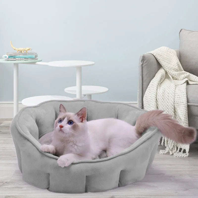 Plush cat bed house 46x46x23cm in grey, green, pink, or yellow, winter warm kennel mat