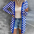 Women's long plaid coat loose knitted cardigan in street fashion style