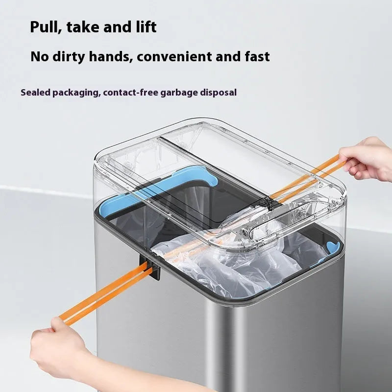 Stainless steel inductive smart trash can with square shape and sensor lid