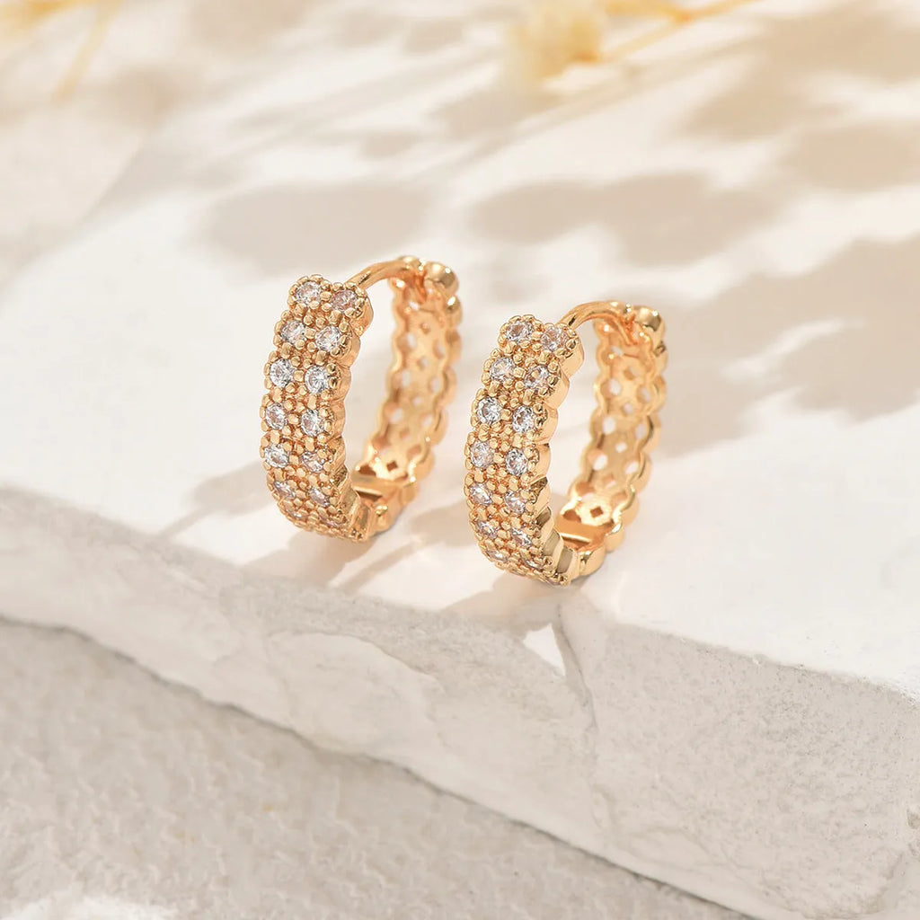 Geometry pattern copper ear studs with circular dot and ring elements in DE20288 colour