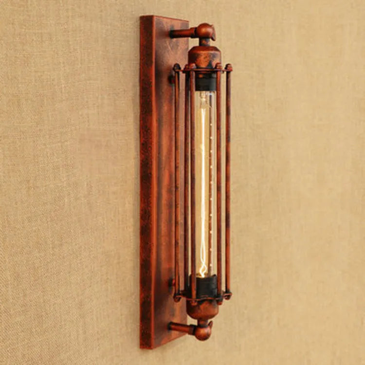 Industrial retro flute design iron wall lamp in black bronze rust or silver finish measuring 110mm by 470mm
