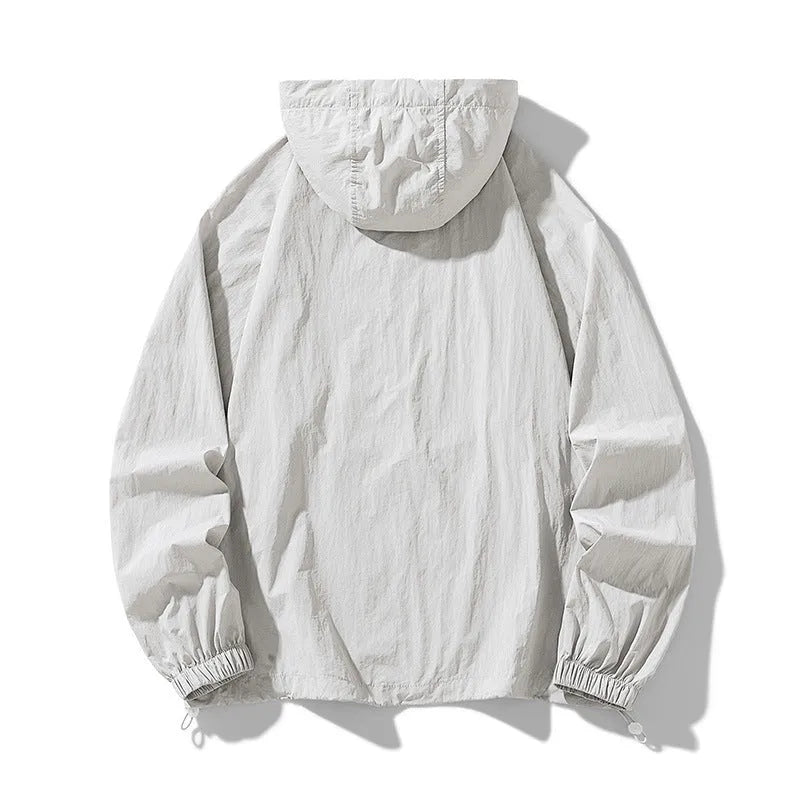 Thin loose-fit nylon outdoor sports jacket shown in available colours on a neutral background.